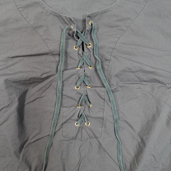 Anthropologie Top Womens Small Tie Neck Navy Blue HD in Paris 3/4 Balloon Sleeve - Picture 2 of 11